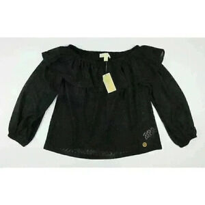 MICHAEL Michael Kors Womens L Ruffle Off-the-Shoulder Top In Black NWT $98